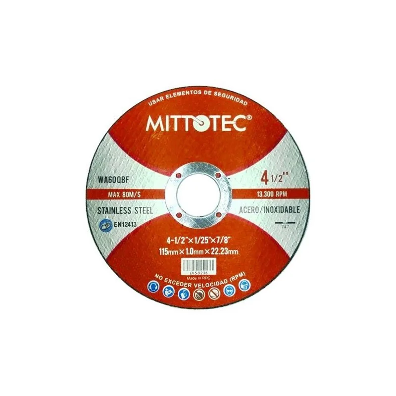 DISCO CORTE AC.INOX 4.1/2" -1.0MM MITTOTEC