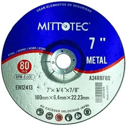 DISCO DESBASTE METAL 7"-1/4"(6.4MM) MITTOTEC