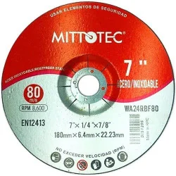 DISCO DESBASTE AC.INOX 7" -1/4"(6.0MM) MITTOTEC