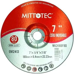 DISCO DESBASTE AC.INOX 7" -1/4"(6.0MM) MITTOTEC